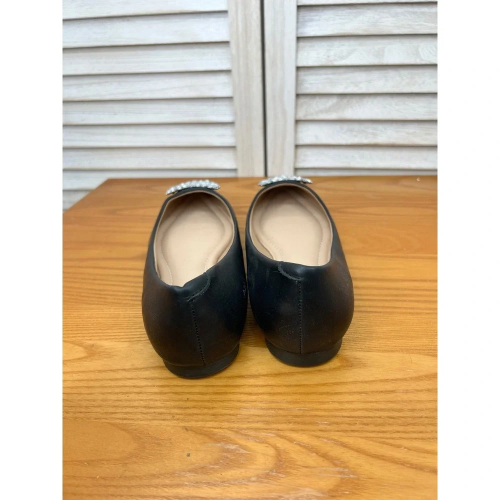 Journee Collection Pointed Toe Flat 10 Black Womens Rhinestone Dressy